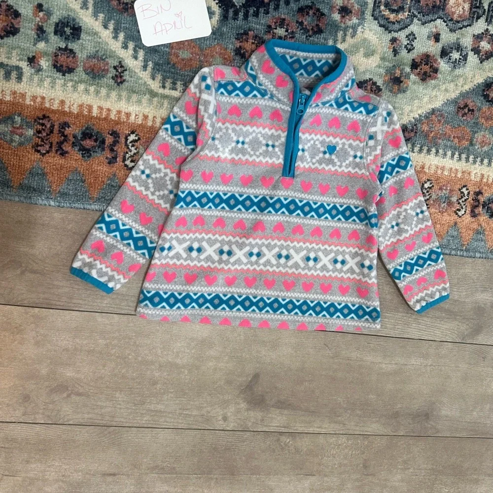 Y2K OshKosh B'Gosh Toddler Girl Fair Isle Print Pullover Sweater 3T Quarter-Zip